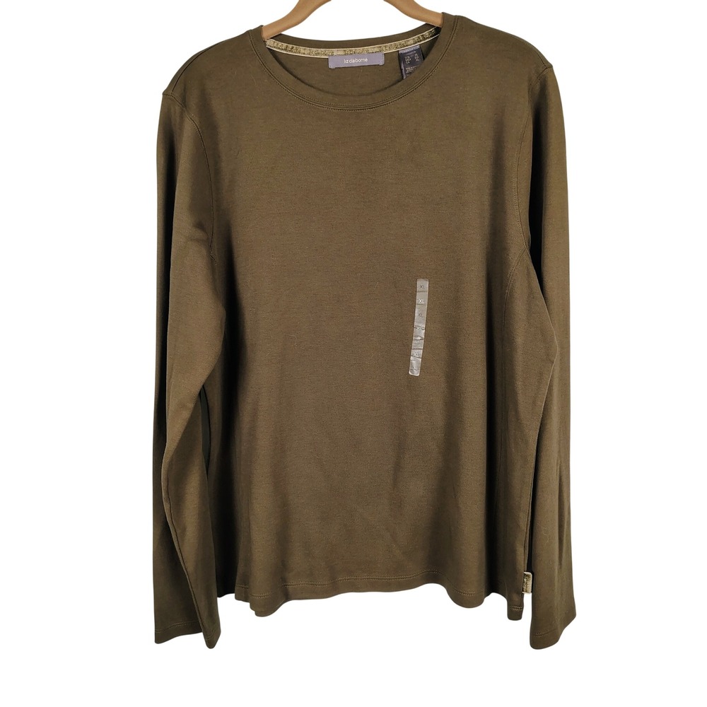 NWT Liz Claiborne Womens XL Long Sleeve Crewneck Top Brown Earthcore Gorpcore